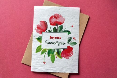 Carte à planter Joyeux anniversaire Pivoines Rouges