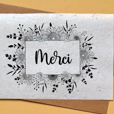 Flowery Thank You Plantable Card - Black and White