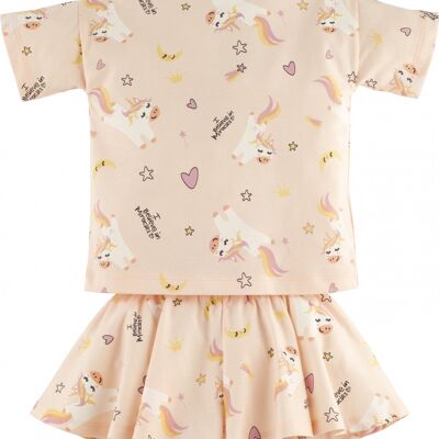 Girls pajamas -Unicorn, in yellow with t-shirt and shorts