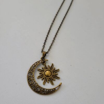 Gold Sun and Moon Necklace, Crescent Moon Necklace