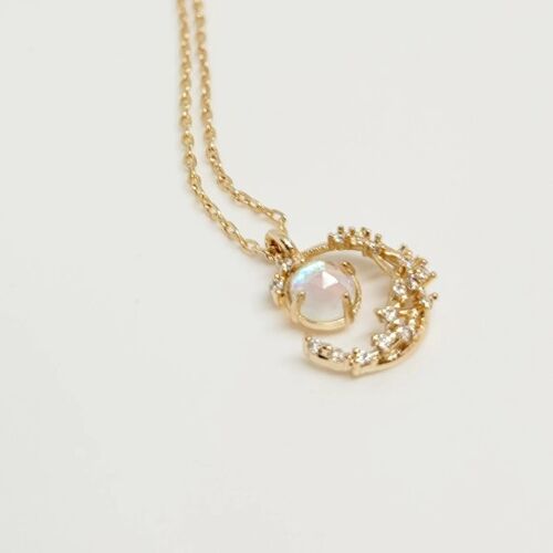 Crystal Moon and Star Necklace, 925 Sterling Gold Plated