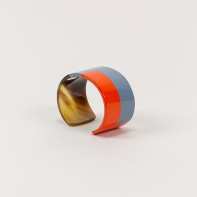 Two-tone orange and gray blue lacquered cuff