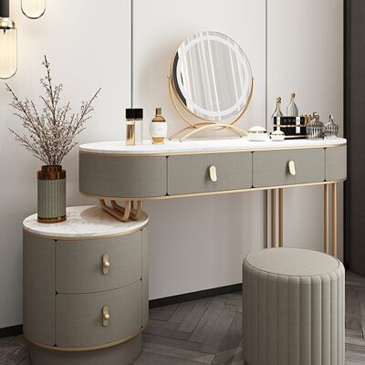 Tara Dressing Table With Mirror, Beige/ Grey , SKU588