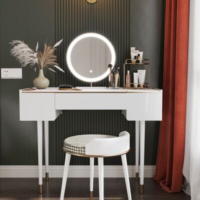 Tara Dressing Table With Mirror, Beige/ Grey , SKU589