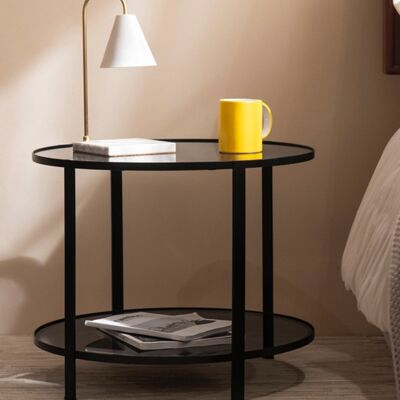 Tempered Side Table, Glass & Black - 40cm , SKU600