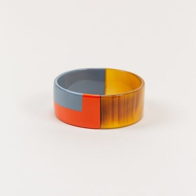Bracelet laqué bicolore orange et gris-bleu
