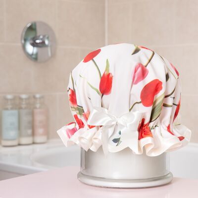 Roses and Tulips Satin Luxury Shower Cap