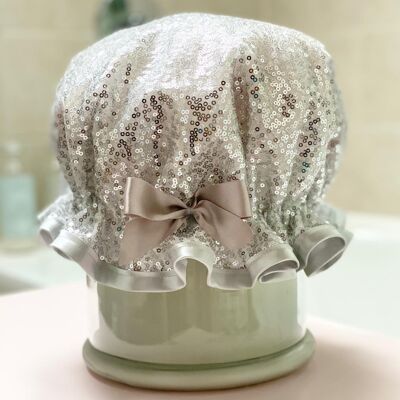 Silver Sequin Luxury Shower Cap