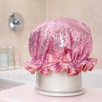 Pink Sequin Luxury Shower Cap