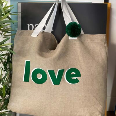 Large Linen Tote "Love"