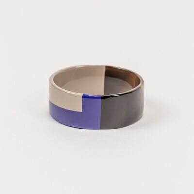 Bracelet laqué bicolore bleu indigoet café crème