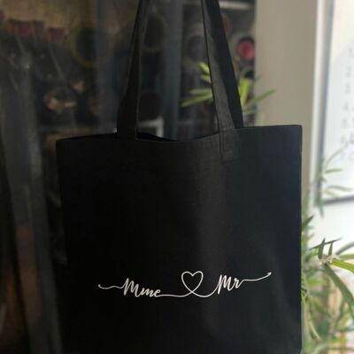 Tote bag Noir " Mme & Mr"