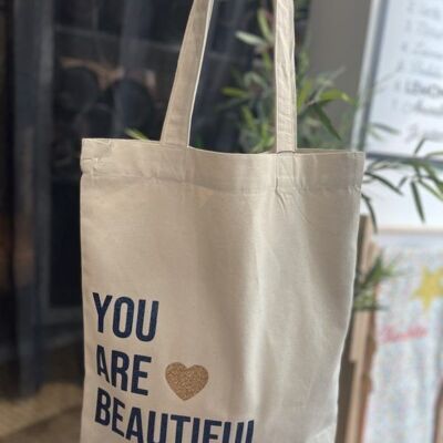 Tote bag Ecru "You are beautiful"