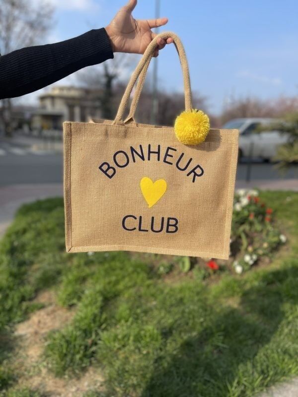 Large jute shopping bag "Bonheur Club"