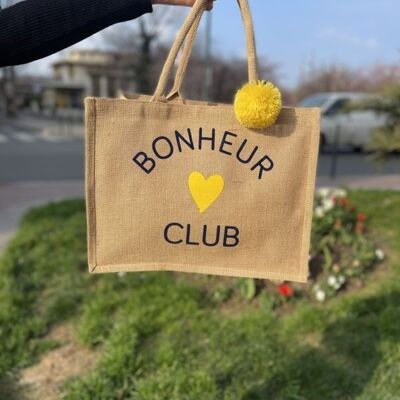 Große Einkaufstasche aus Jute "Bonheur Club"