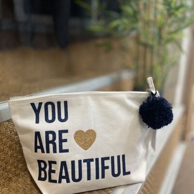 "Your are beautiful" XL toiletry bag Ecru