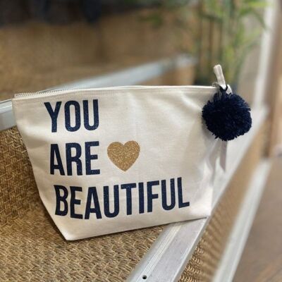 "You are beautiful" Kulturtasche XL Ecru