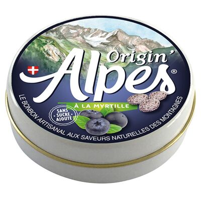 à la Myrtille - 40 bonbons pastilles - Boite métallique 35G net - diamètre 75mm
Origin'Alpes : Le Bonbon Artisanal Aux Saveurs Naturelles Des Montagnes
Traduction Anglaise sur l'étiquette