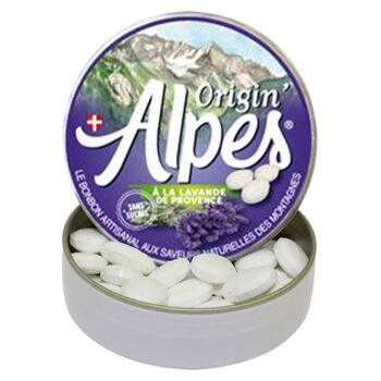 à la Lavande de Provence - 40 bonbons pastilles - Boite métallique 35G net - diamètre 75mm
Origin'Alpes : Le Bonbon Artisanal Aux Saveurs Naturelles Des Montagnes
Traduction Anglaise sur l'étiquette 3