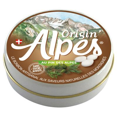 au Pin des Alpes - 40 Rauten - Net 35G Metallbox - Durchmesser 75 mm
Origin'Alpes: Die handwerkliche Süßigkeit mit natürlichen Aromen aus den Bergen
Englische Übersetzung auf dem Etikett