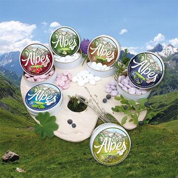 au Pin des Alpes - 40 bonbons pastilles - Boite métallique 35G net - diamètre 75mm
Origin'Alpes : Le Bonbon Artisanal Aux Saveurs Naturelles Des Montagnes
Traduction Anglaise sur l'étiquette 5