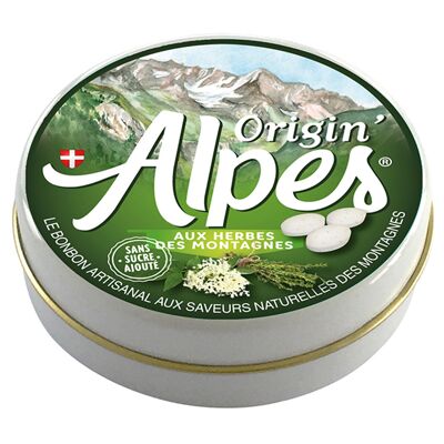 aux Herbes des Montagnes - 40 bonbons pastilles - Boite métallique 35G net - diamètre 75mm
Origin'Alpes : Le Bonbon Artisanal Aux Saveurs Naturelles Des Montagnes
Traduction Anglaise sur l'étiquette