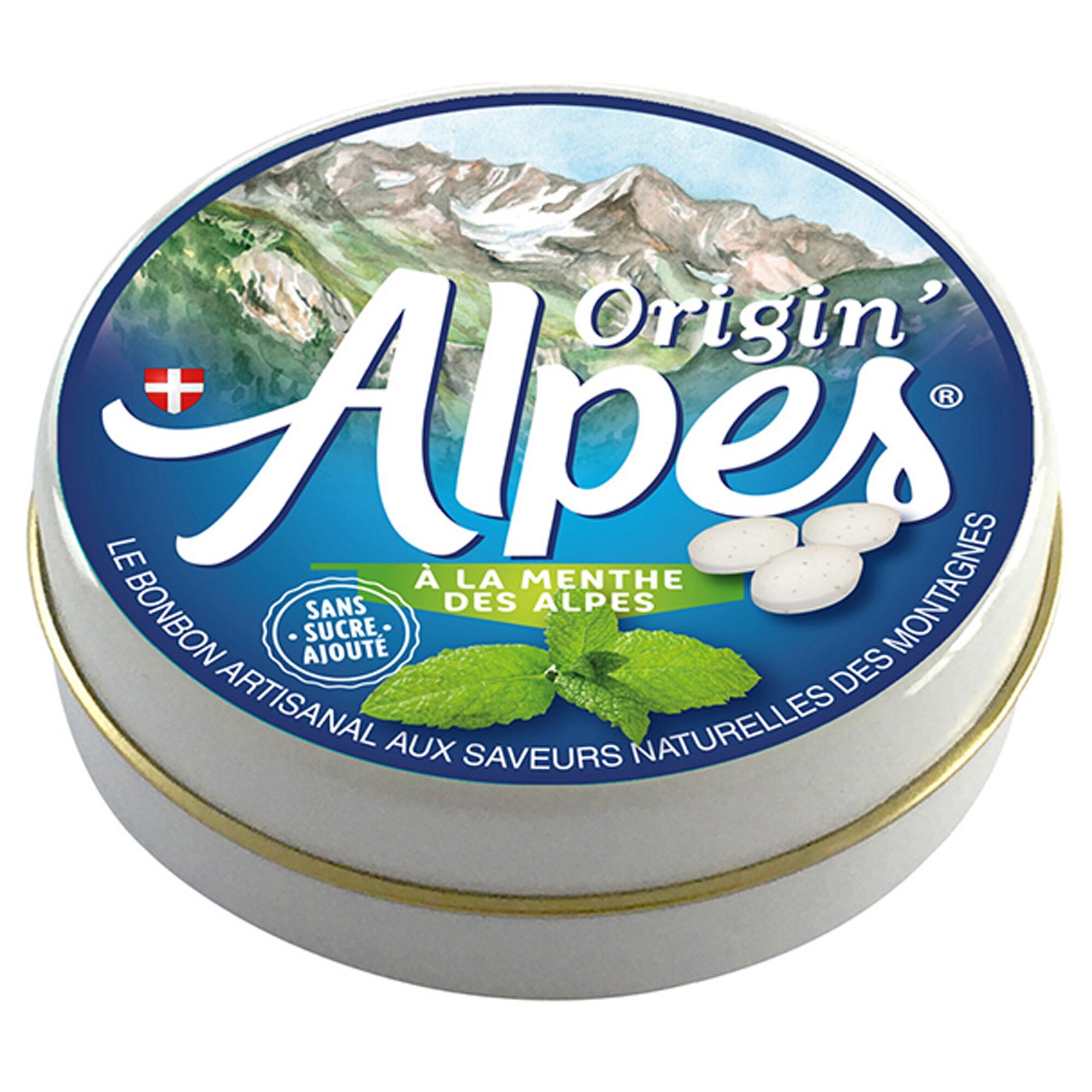 Minze aus den Alpen - 40 Rauten - Net 35G Metallbox - Durchmesser 75 mm
Origin'Alpes: Die handwerkliche Süßigkeit mit natürlichen Aromen aus den Bergen
Englische Übersetzung auf dem Etikett