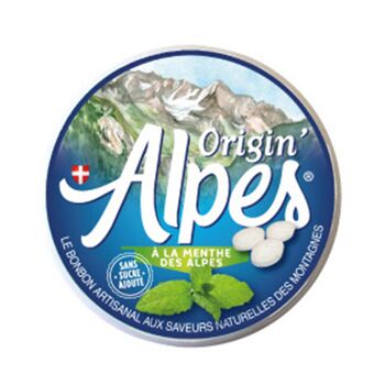 à la Menthe des Alpes - 40 bonbons pastilles - Boite métallique 35G net - diamètre 75mm
Origin'Alpes : Le Bonbon Artisanal Aux Saveurs Naturelles Des Montagnes
Traduction Anglaise sur l'étiquette 2