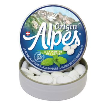 à la Menthe des Alpes - 40 bonbons pastilles - Boite métallique 35G net - diamètre 75mm
Origin'Alpes : Le Bonbon Artisanal Aux Saveurs Naturelles Des Montagnes
Traduction Anglaise sur l'étiquette 3
