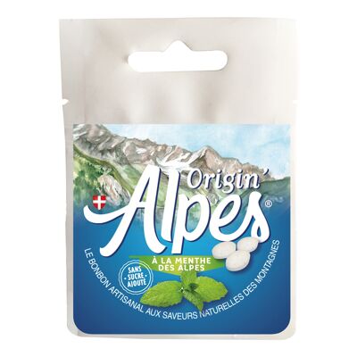 with Alpine Mint - 30 lozenges - 25G net resealable bag - 8x10cm
Origin'Alpes: The Artisanal Candy With Natural Flavors From The Mountains
English translation on the label