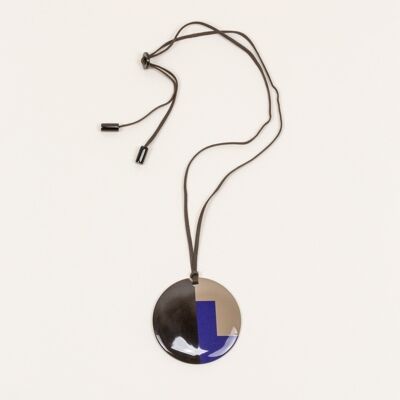 Pendentif Disque plein indigo et café crème