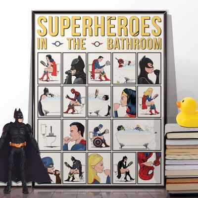Supereroi in bagno. Poster senza cornice