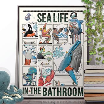 Sea Life dans la salle de bain. Affiche sans cadre 1