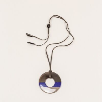 Pendentif Anneau Indigo et café crème