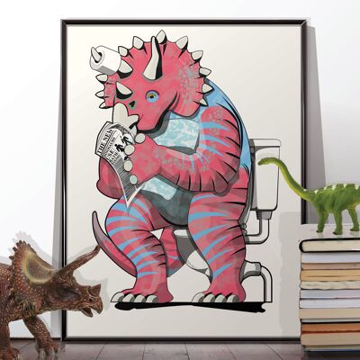 Triceratops dinosaur on the toilet. Unframed poster