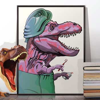 Dinosaure Tyrannosaurus Rex nettoyant leurs dents. Affiche sans cadre 1