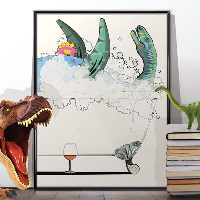 Plesiosaurier-Dinosaurier im Bad. Ungerahmtes Poster