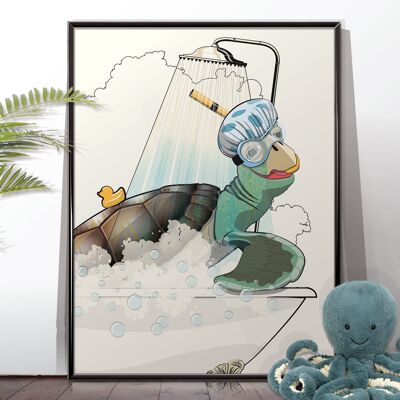 Póster de baño Turtle, Sea Life. Humor divertido del retrete. Decoración de baño en casa. Póster sin marco