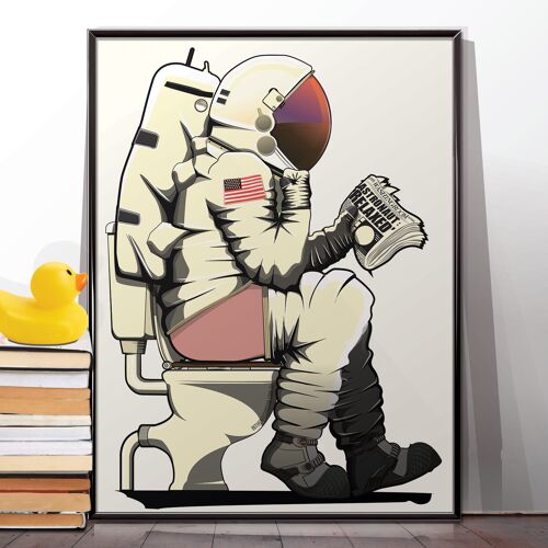 Astronaut Toilet poster. Print Home Décor, American bathroom humour United States of America. Unframed Poster