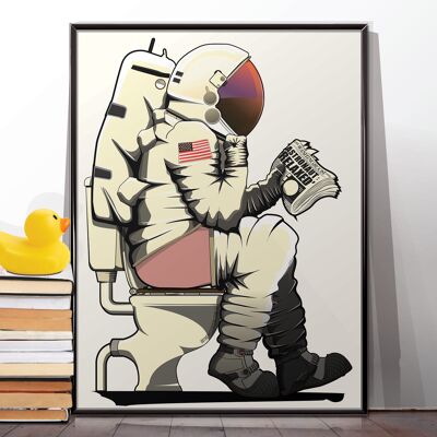 Astronauten-Toilettenplakat. Print Home Décor, amerikanischer Bad Humor Vereinigte Staaten von Amerika. Ungerahmtes Poster