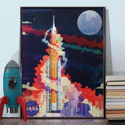 NASA SLS Rocket zukünftige Rakete zum Mond. Ungerahmtes Poster