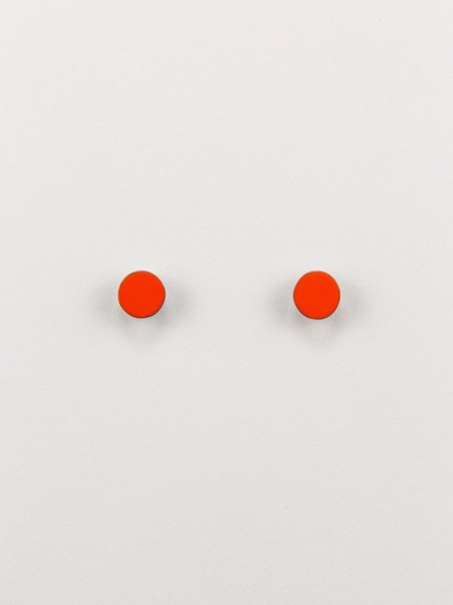 Orecchini a pastiglia laccati arancioni e grigio-blu