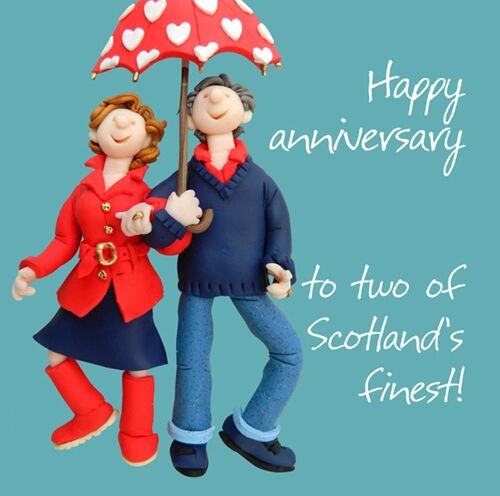 A couple of Scotland's finest umbrella anniversary card