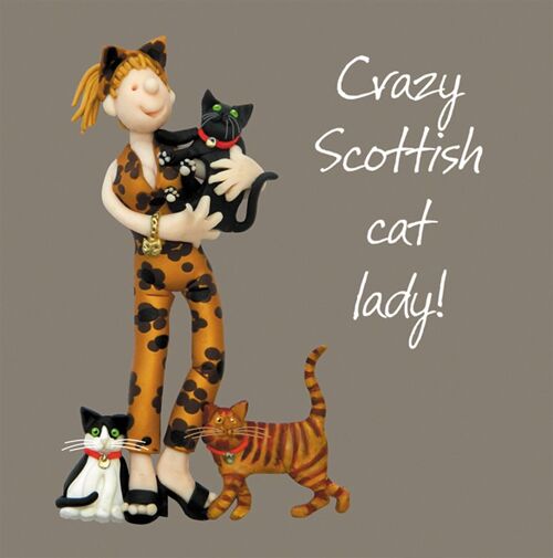 Crazy Scottish cat lady birthday card by Erica Sturla