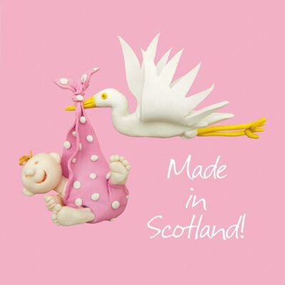 Hecho en Escocia - tarjeta de niña nueva bebé