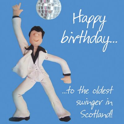 Oldest swinger in Scotland birthday card by Erica Sturla
