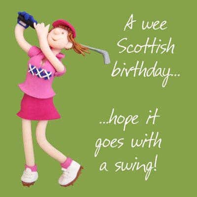 Tarjeta de cumpleaños femenina de golf de cumpleaños de Escocia por Erica Sturla