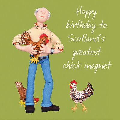 Schottland-Kükenmagnet-Geburtstagskarte durch Erica Sturla