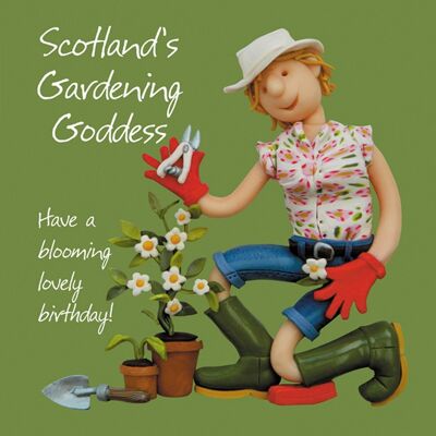 Scotland's gardening goddess birthday card by Erica Sturla