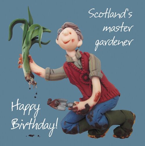 Scotland's master gardener birthday card by Erica Sturla